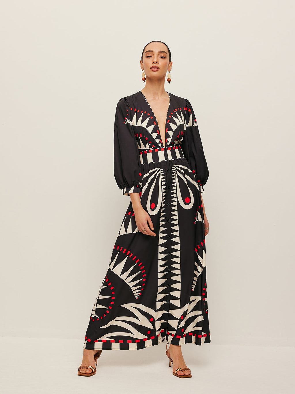 Geometric Print V-Neck Split Maxi Dress — Svelte Chic