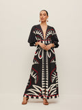 Geometric Print V-Neck Split Maxi Dress in Black — Svelte Chic