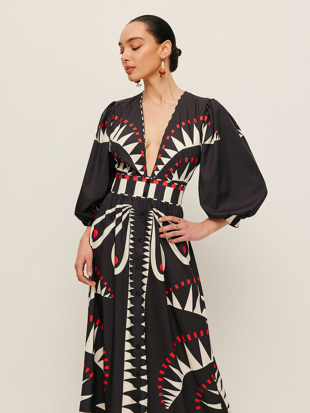 Geometric Print V-Neck Split Maxi Dress — Svelte Chic
