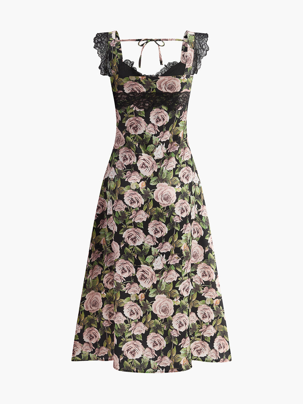 Floral Lace Trim Back Tie Maxi Dress — Svelte Chic
