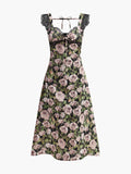 Floral Lace Trim Back Tie Maxi Dress in Black — Svelte Chic