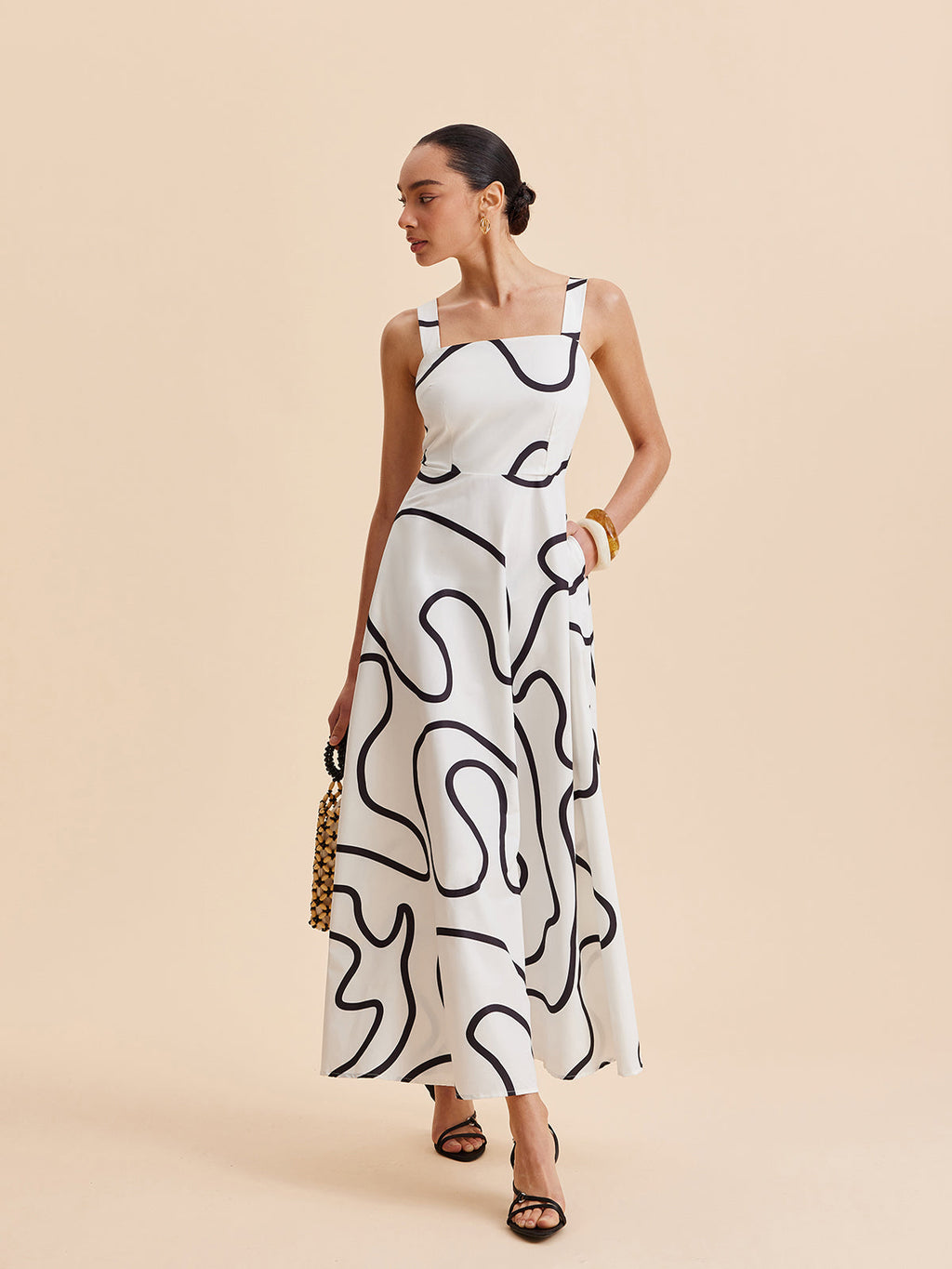 Abstract Line Print Cami Maxi Dress — Svelte Chic