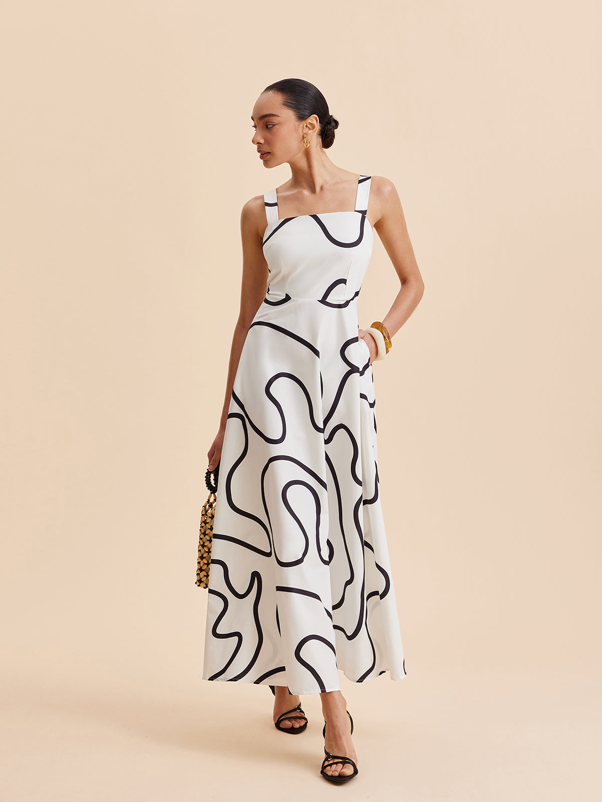 Abstract Line Print Cami Maxi Dress — Svelte Chic