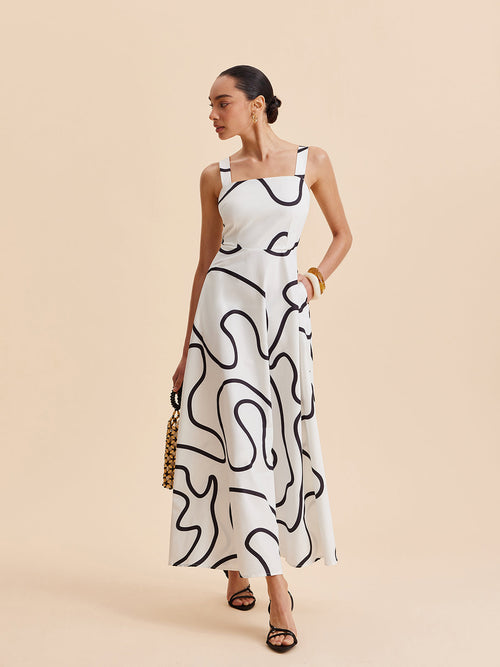 Abstract Line Print Cami Maxi Dress — Svelte Chic