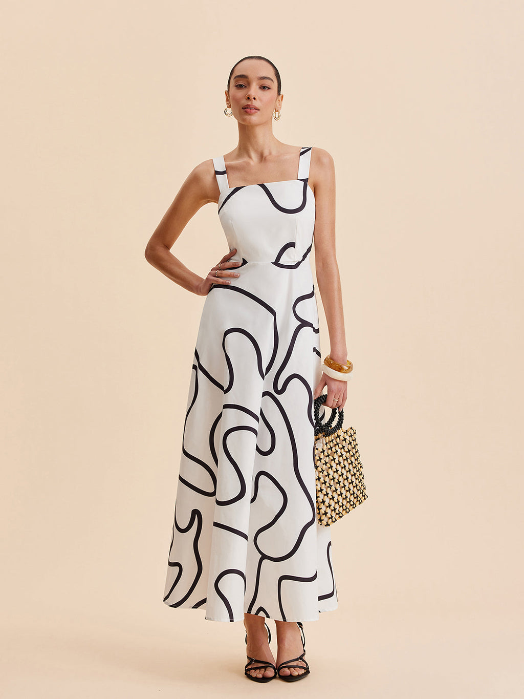 Abstract Line Print Cami Maxi Dress — Svelte Chic