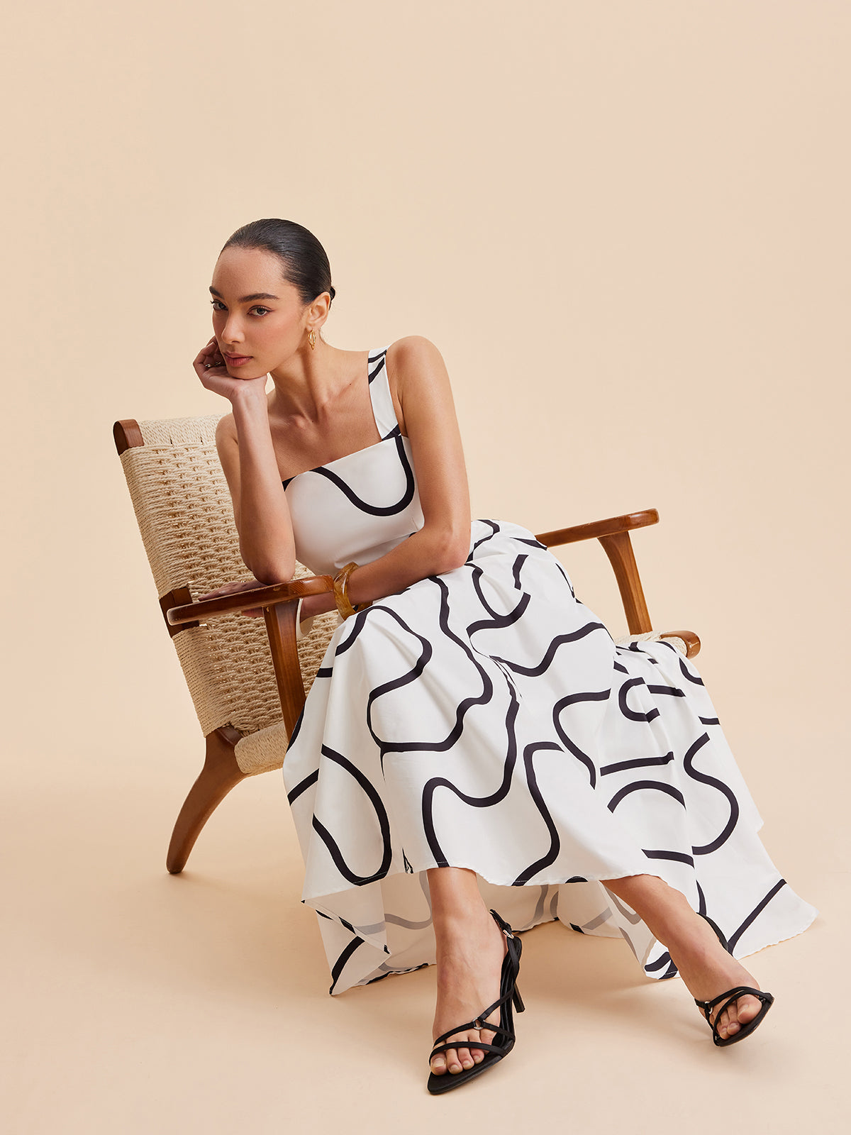 Abstract Line Print Cami Maxi Dress — Svelte Chic