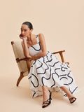 Abstract Line Print Cami Maxi Dress in White — Svelte Chic