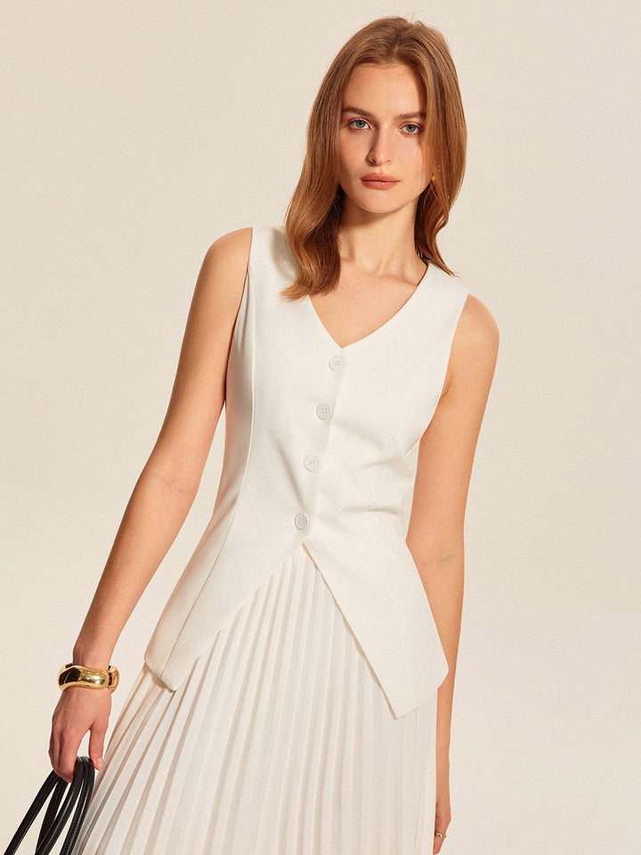 Şık Düğümlü Yelek ve Akışkan Pliseli Etek Takımı