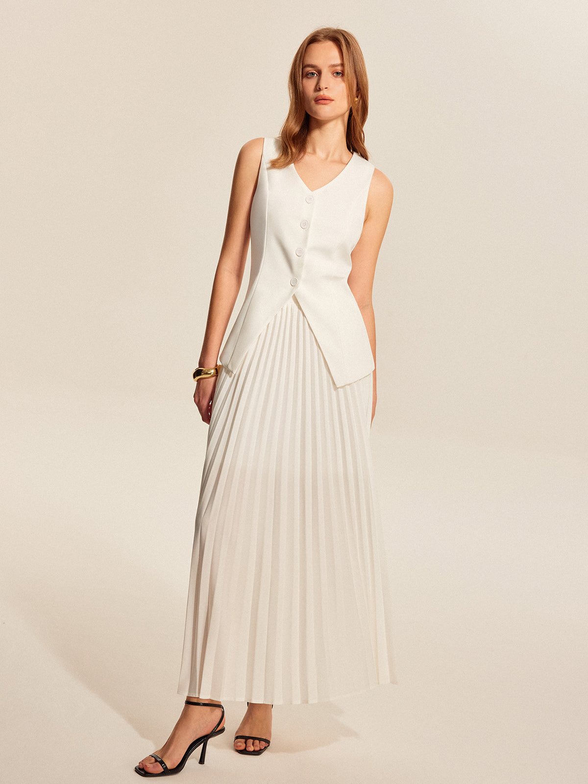 Knot Vest and Pleated Skirt Set — Svelte Chic
