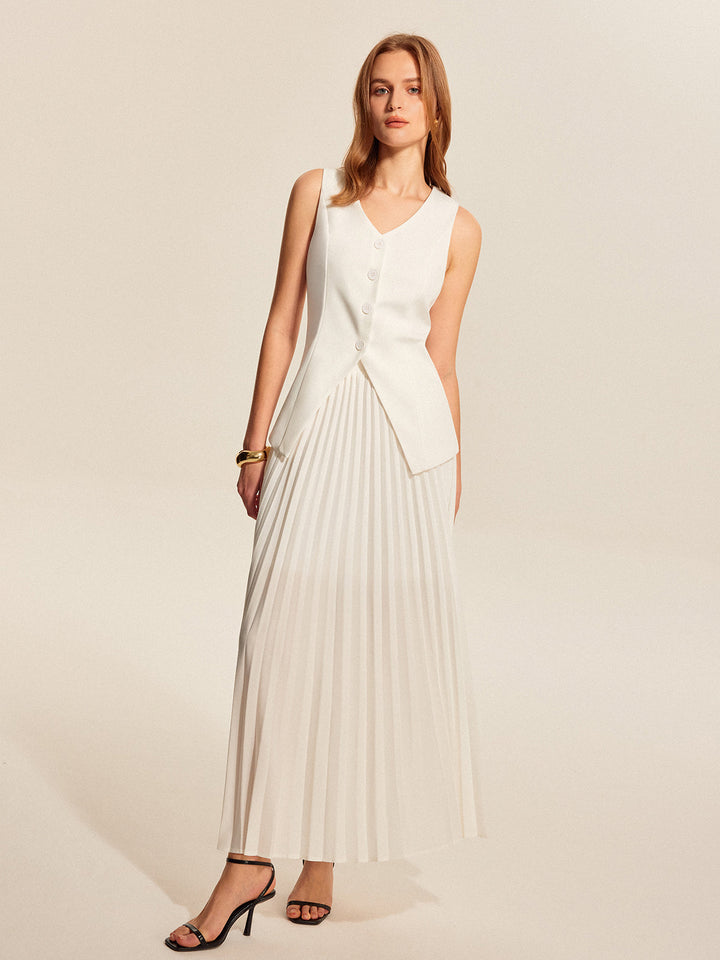 Şık Düğümlü Yelek ve Akışkan Pliseli Etek Takımı