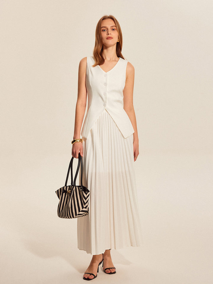 Şık Düğümlü Yelek ve Akışkan Pliseli Etek Takımı