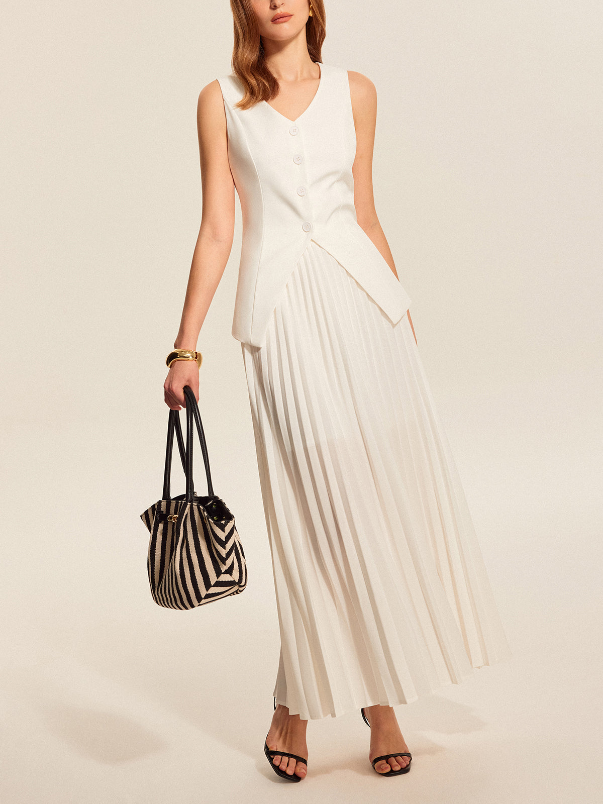 Knot Vest and Pleated Skirt Set — Svelte Chic