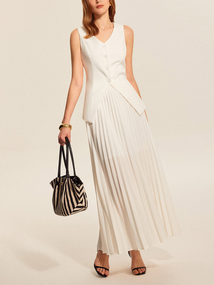 Şık Düğümlü Yelek ve Akışkan Pliseli Etek Takımı