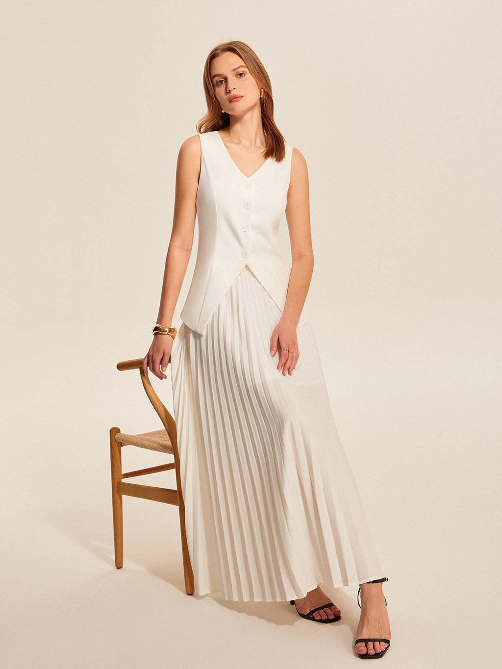 Knot Vest and Pleated Skirt Set — Svelte Chic