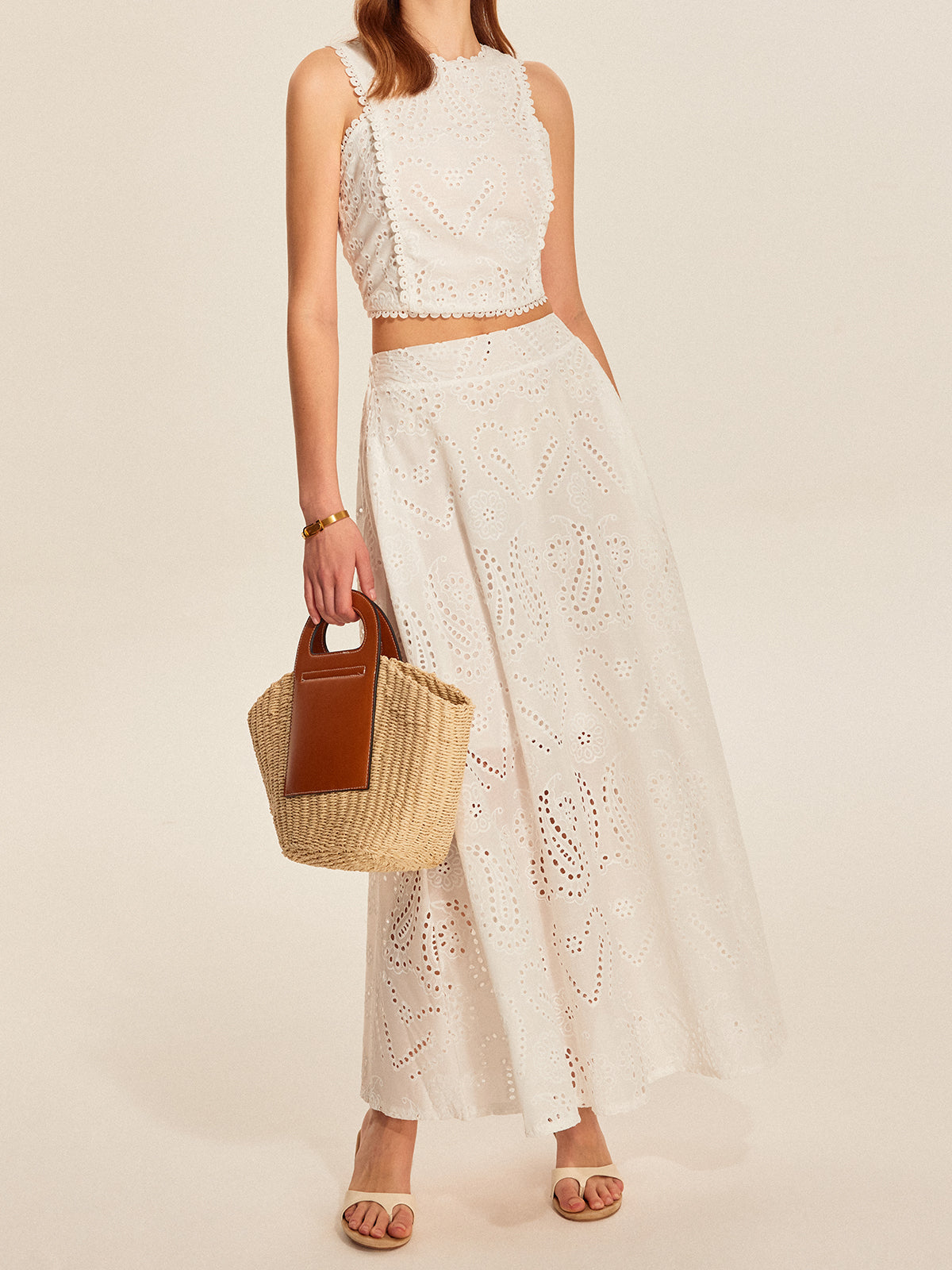 Eyelet Lace Cropped Top and Skirt Set — Svelte Chic
