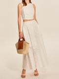 Eyelet Lace Cropped Top and Skirt Set in White — Svelte Chic