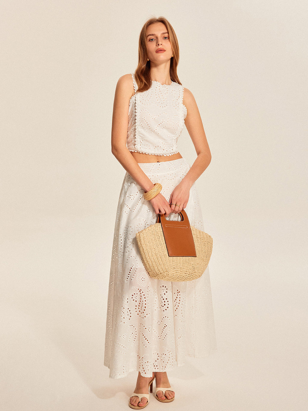 Eyelet Lace Cropped Top and Skirt Set — Svelte Chic