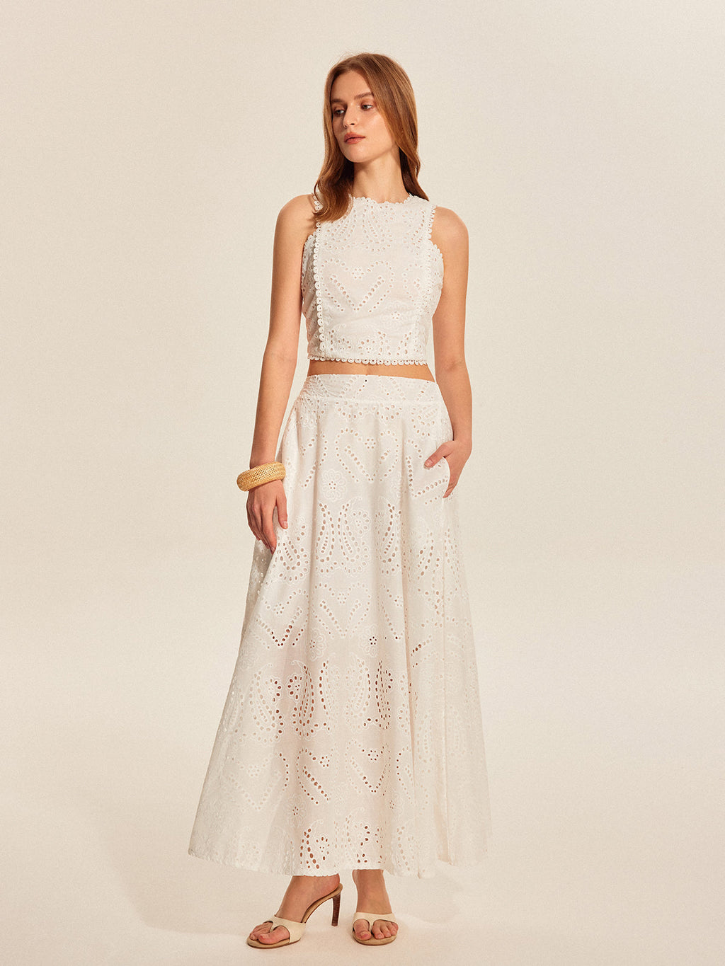Eyelet Lace Cropped Top and Skirt Set — Svelte Chic
