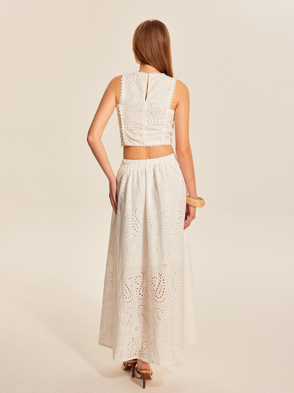 Eyelet Lace Cropped Top and Skirt Set — Svelte Chic