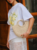 Woven Straw Half Moon Tote Bag in Beige — Svelte Chic