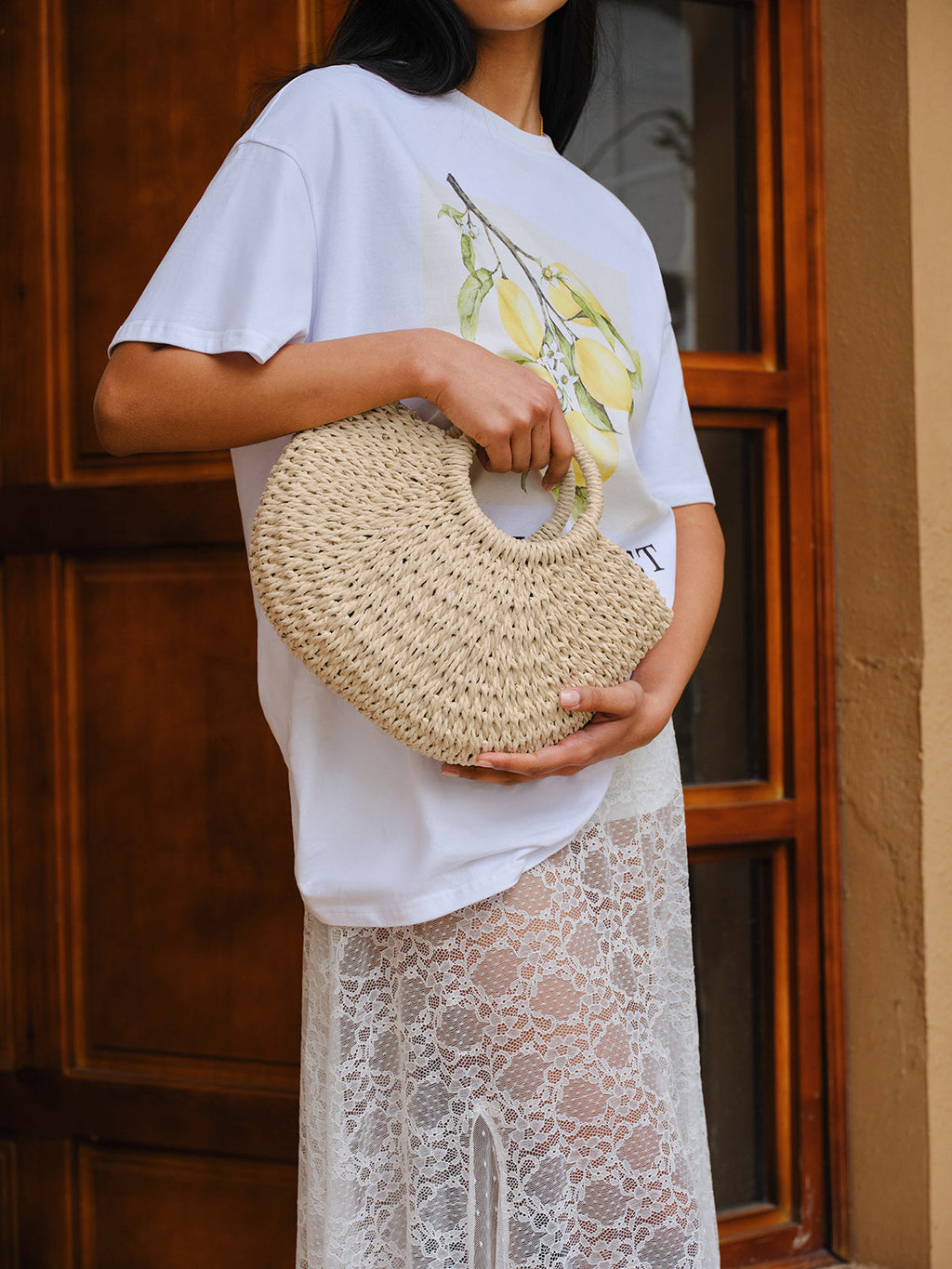 Woven Straw Half Moon Tote Bag — Svelte Chic