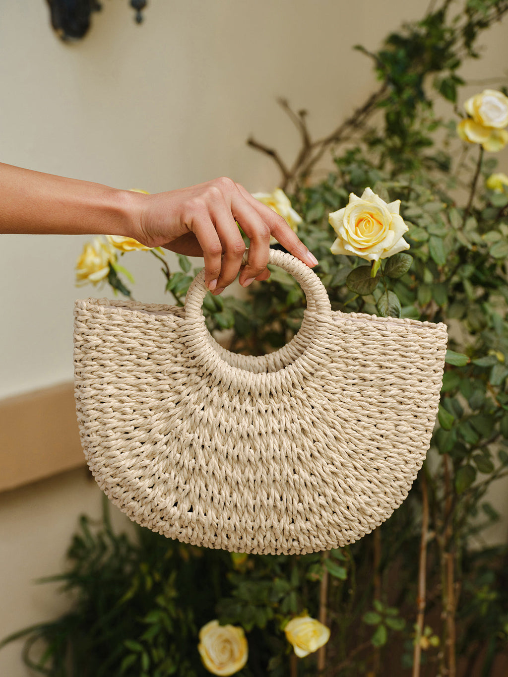 Woven Straw Half Moon Tote Bag — Svelte Chic