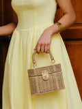 Woven Rattan Box Bag in Khaki — Svelte Chic