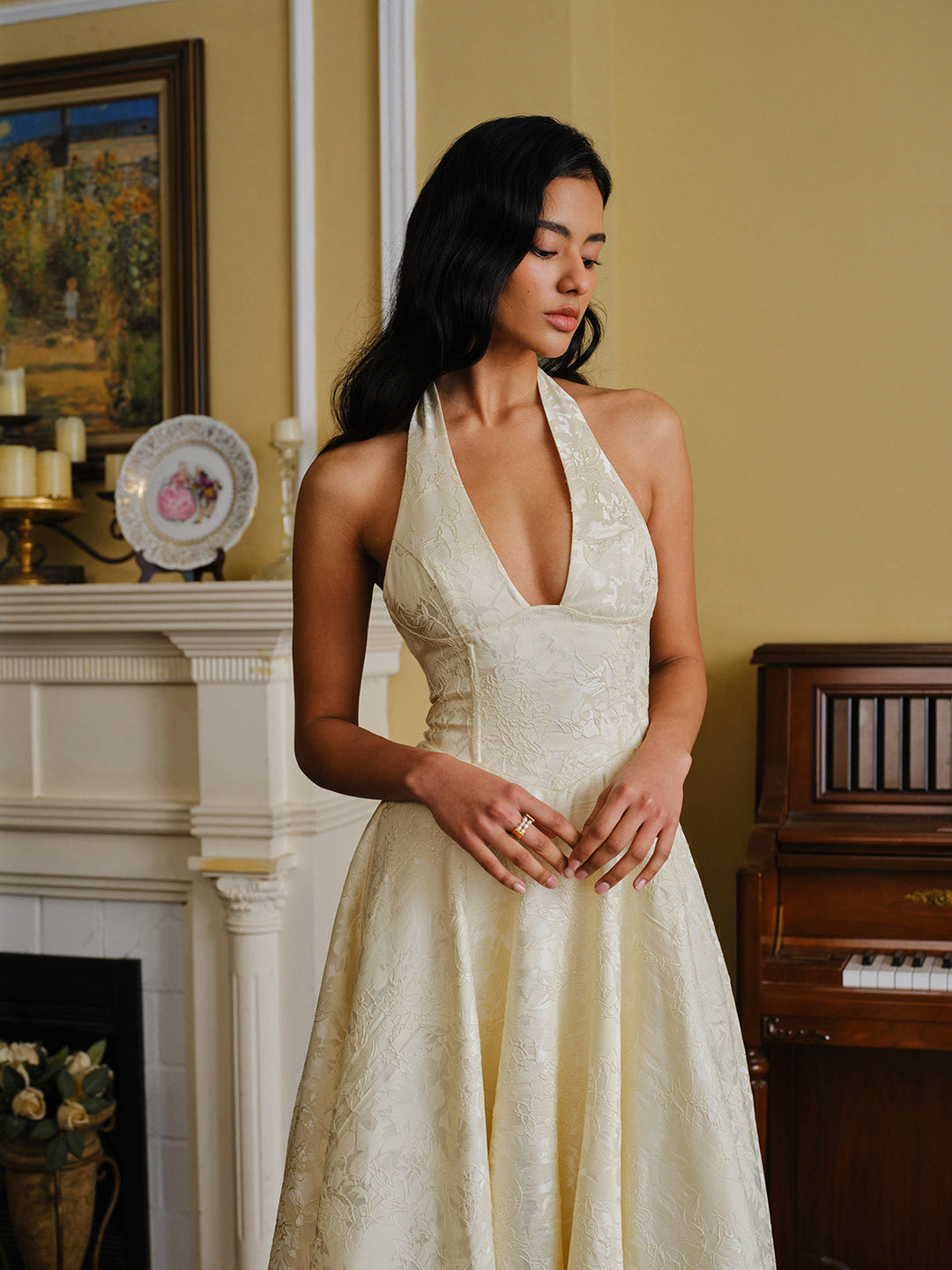 Şık Vintage Askılı Abiye Elbise