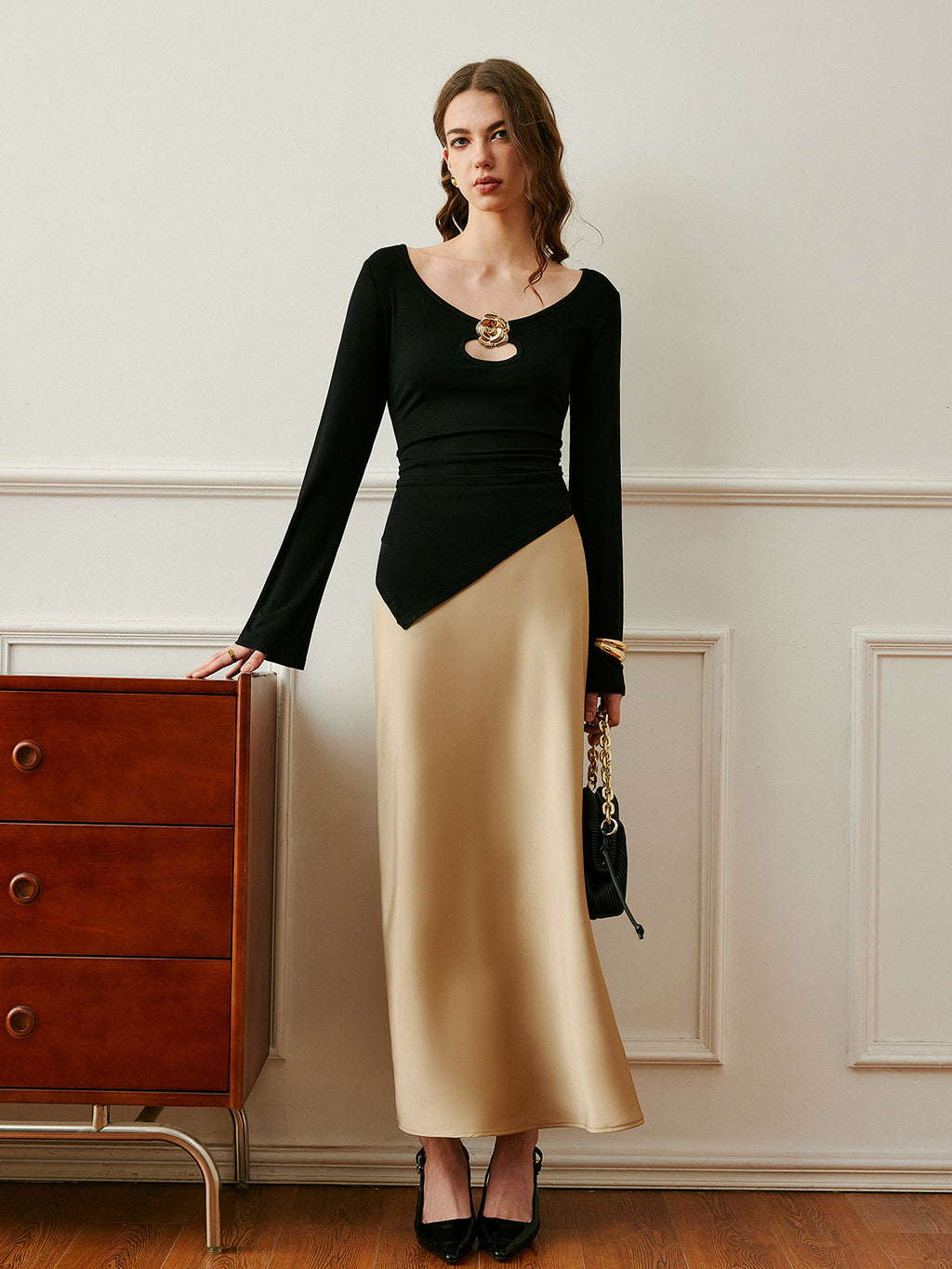 High Waist Satin Midi Skirt — Svelte Chic