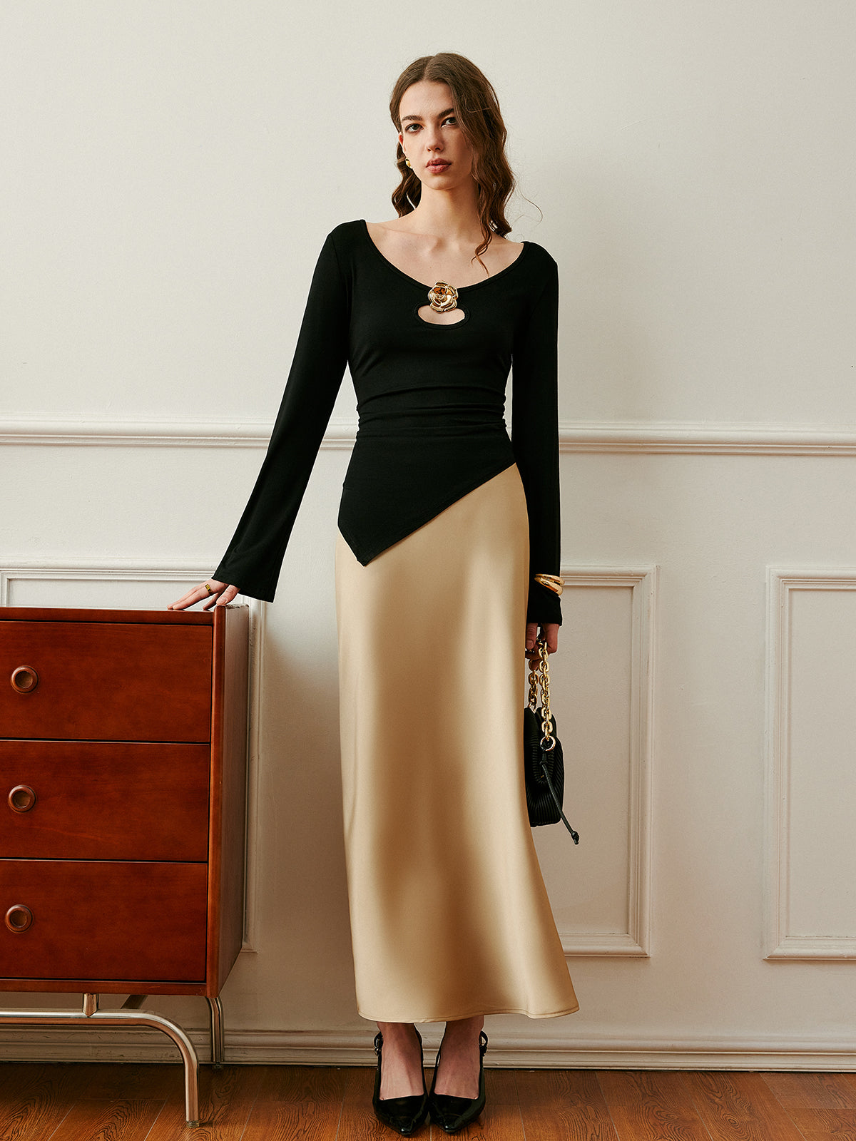 High Waist Satin Midi Skirt — Svelte Chic