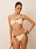 Wood Bead One Shoulder Bikini Set in Beige — Svelte Chic