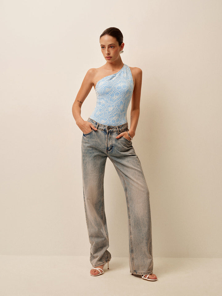 Şık Asimetrik Dantel Kesim Sırt Monokini