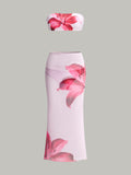 Floral Bandeau Bikini with Cover Up Skirt in Pink — Svelte Chic