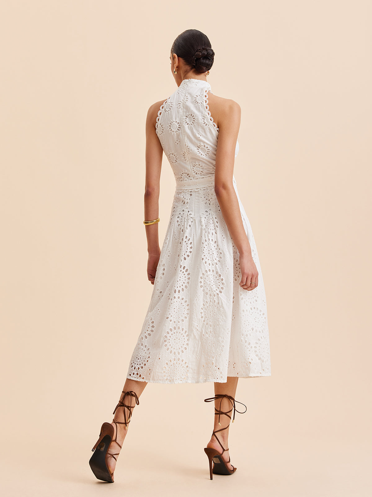 Eyelet Lace Belted A-Line Maxi Dress — Svelte Chic