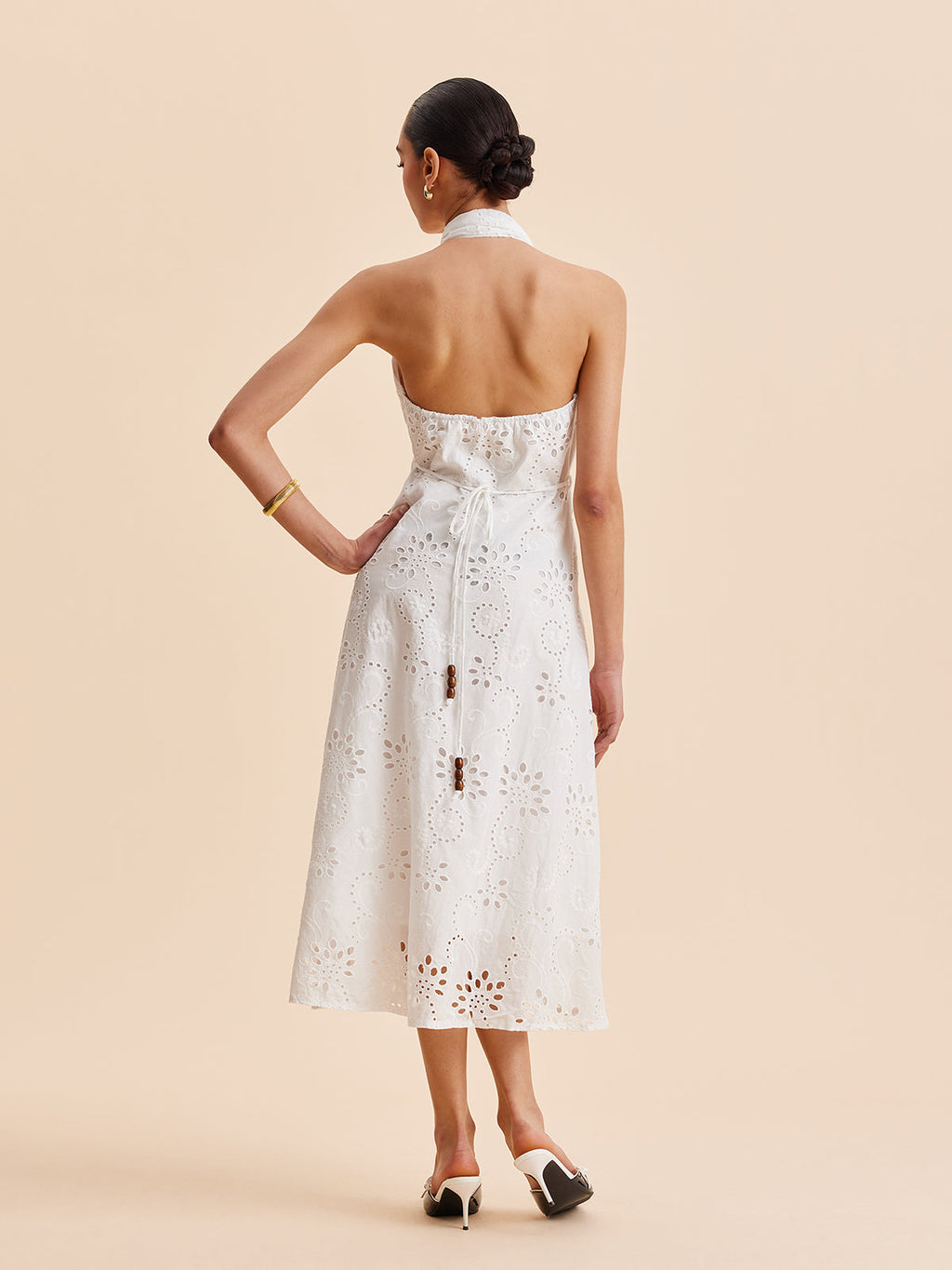 Halter Eyelet Belted Midi Dress — Svelte Chic