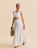 Pleated Cropped Top and Button Skirt Set in White — Svelte Chic
