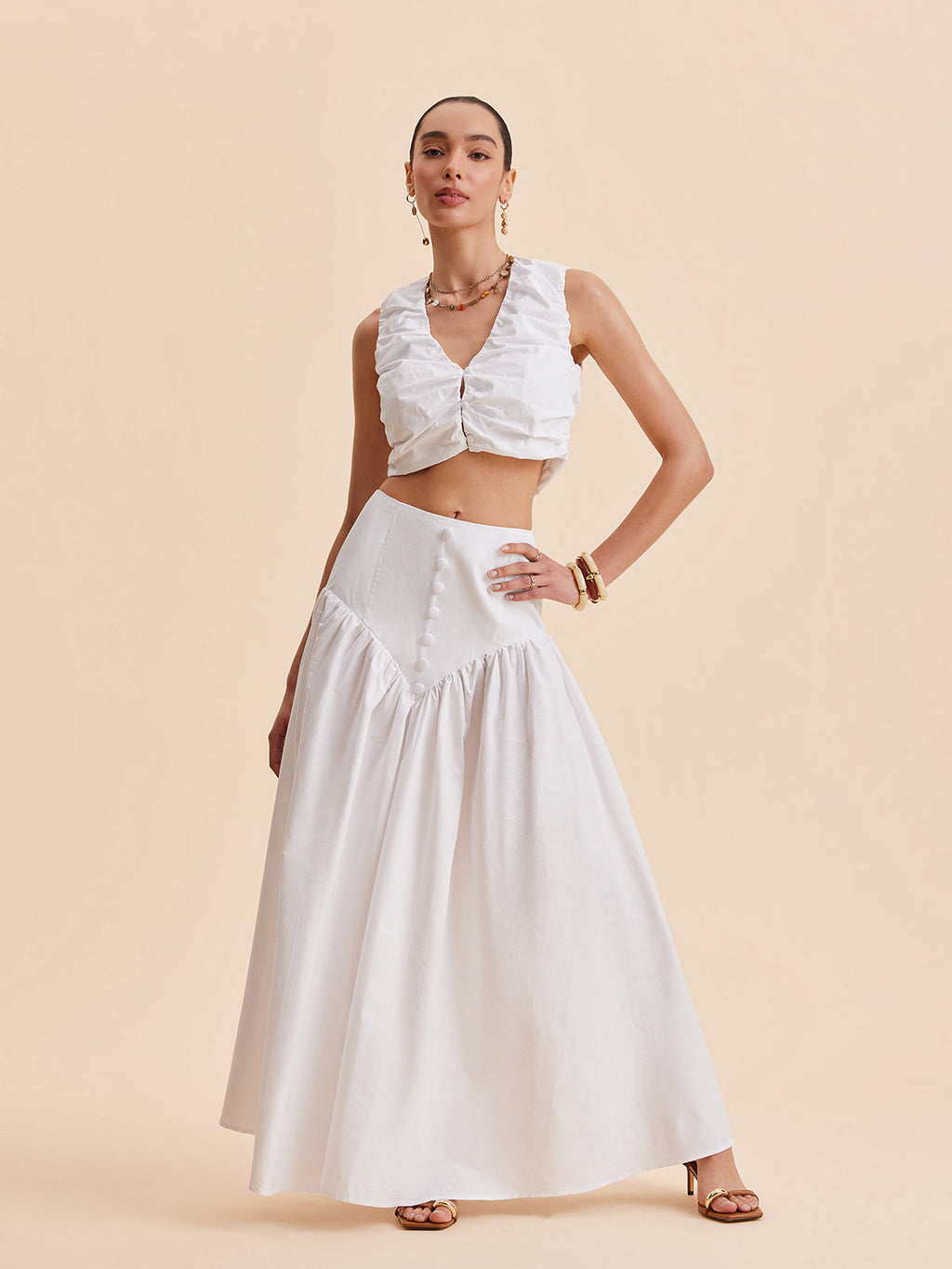 Pleated Cropped Top and Button Skirt Set — Svelte Chic