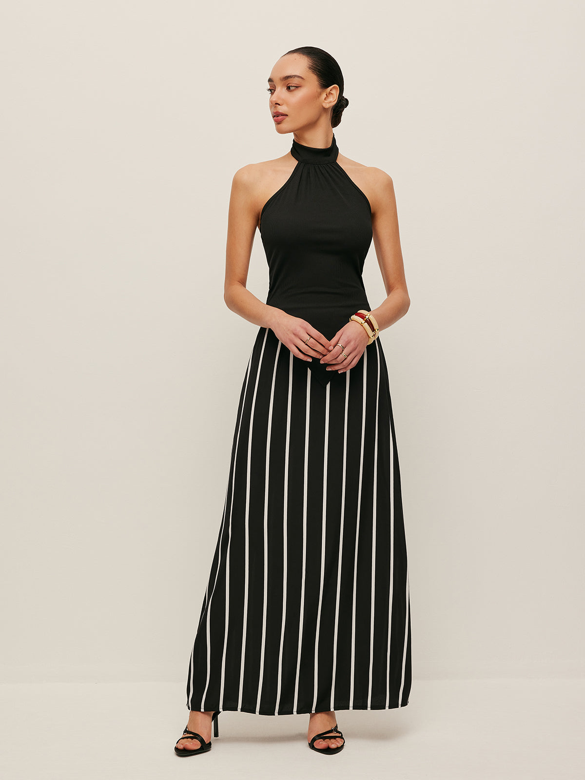 High Neck Asymmetric Stripe Skirt Set — Svelte Chic