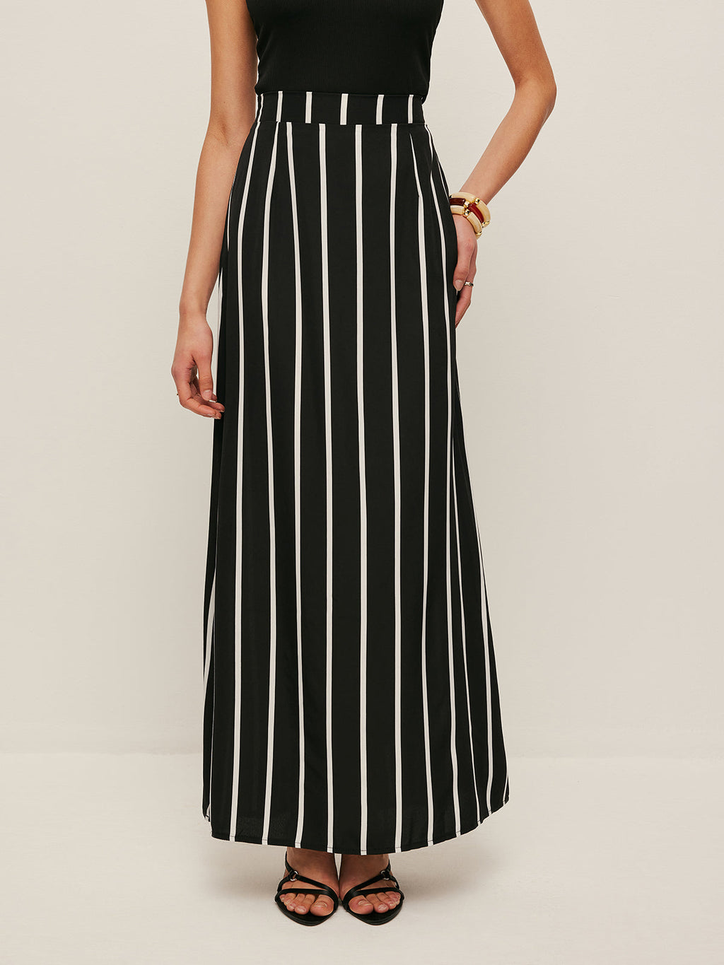 High Neck Asymmetric Stripe Skirt Set — Svelte Chic