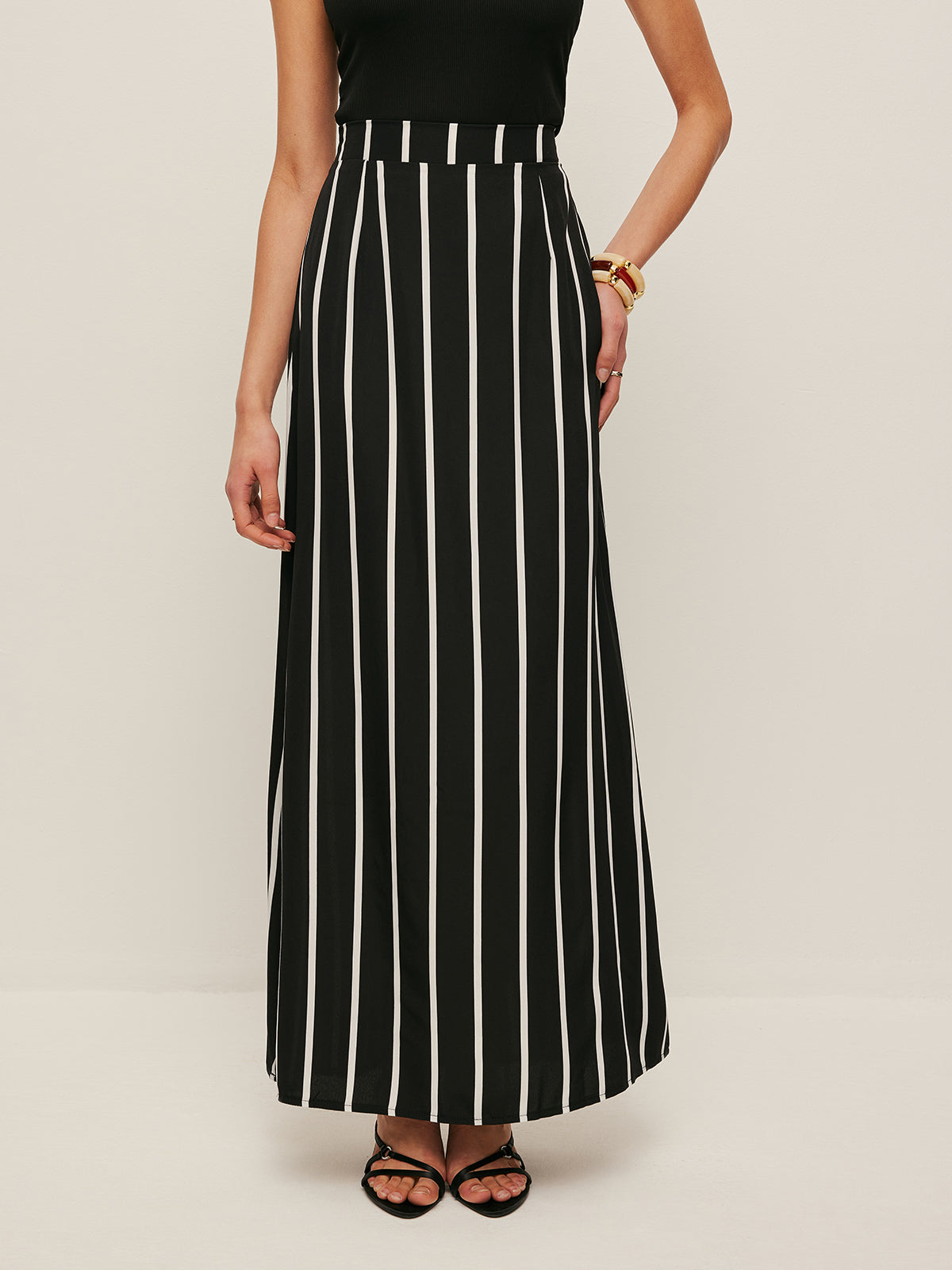 High Neck Asymmetric Stripe Skirt Set — Svelte Chic