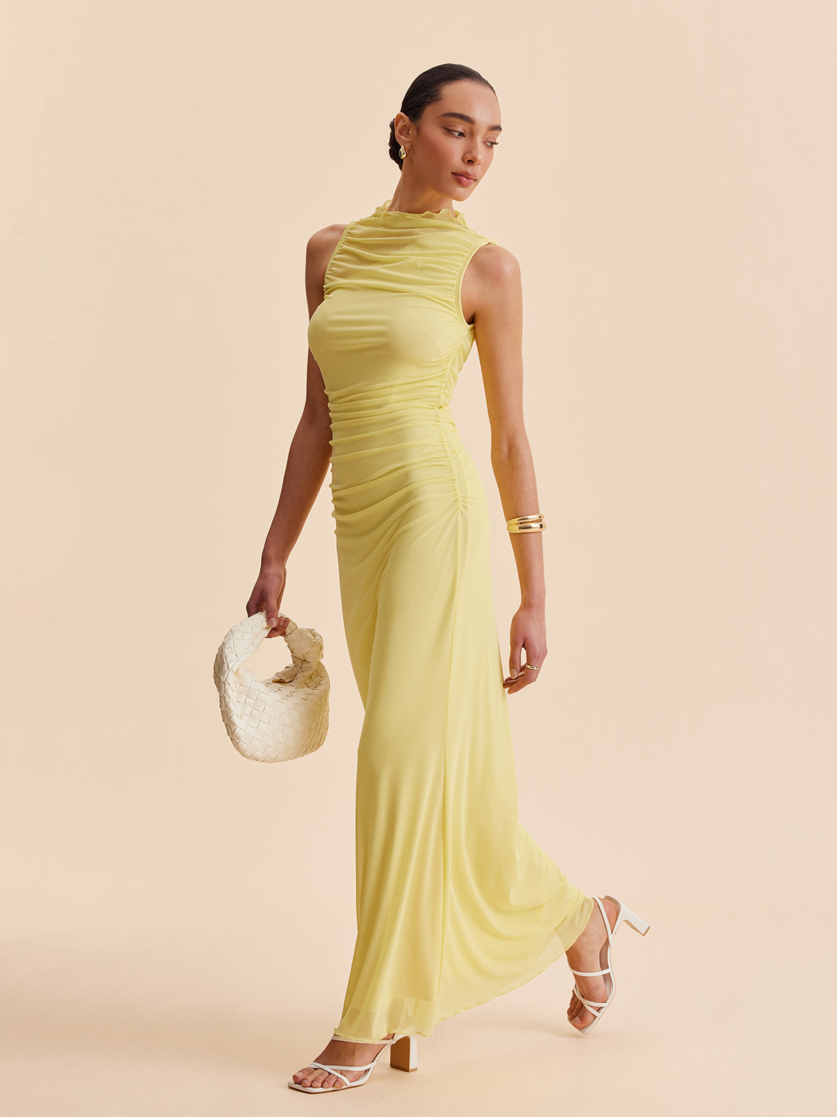 Pleated Mesh Strapless Maxi Dress — Svelte Chic