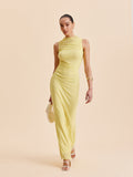 Pleated Mesh Strapless Maxi Dress in Yellow — Svelte Chic