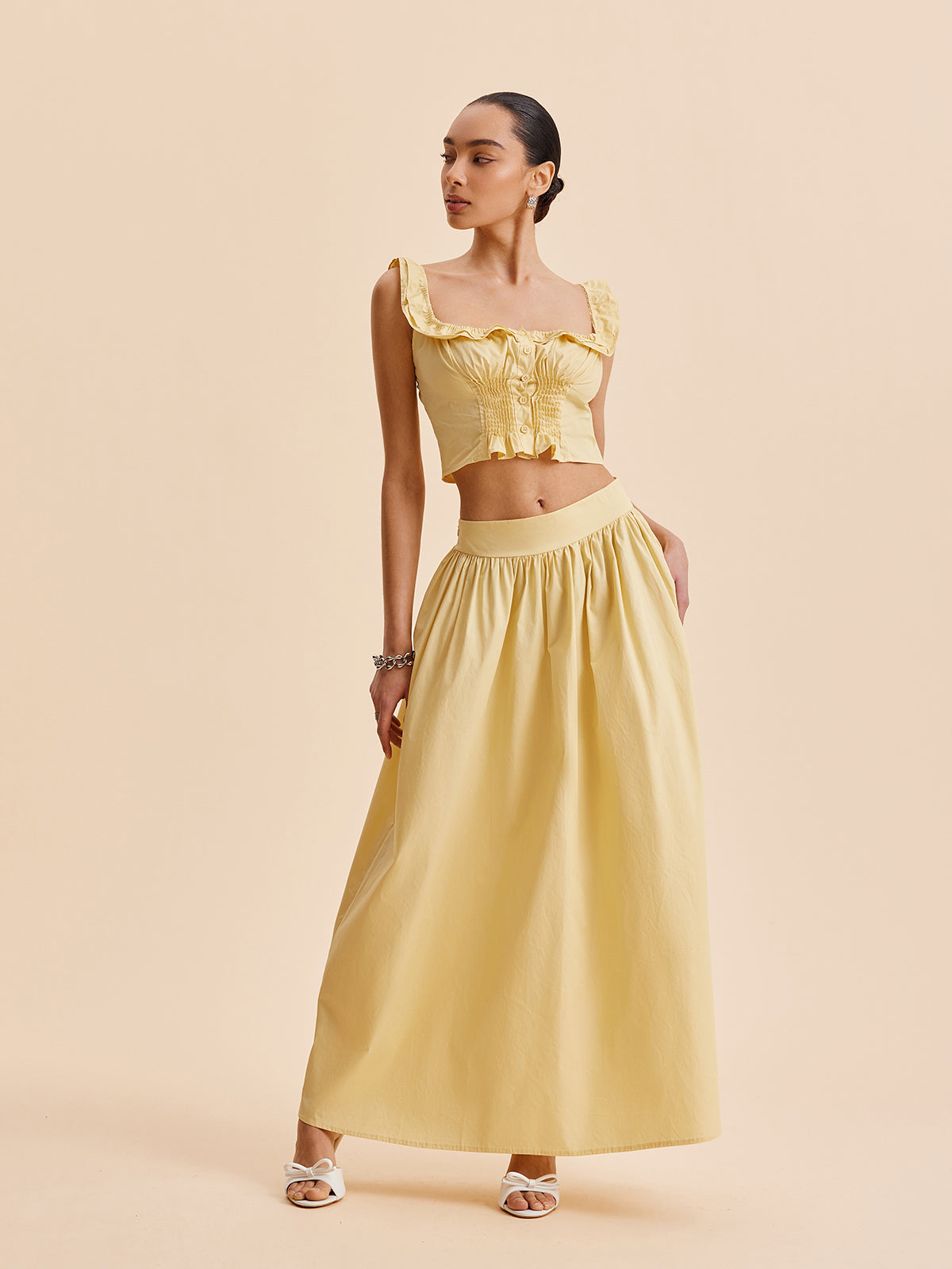 Ruffle Cropped Top and Skirt Set in Yellow — Svelte Chic