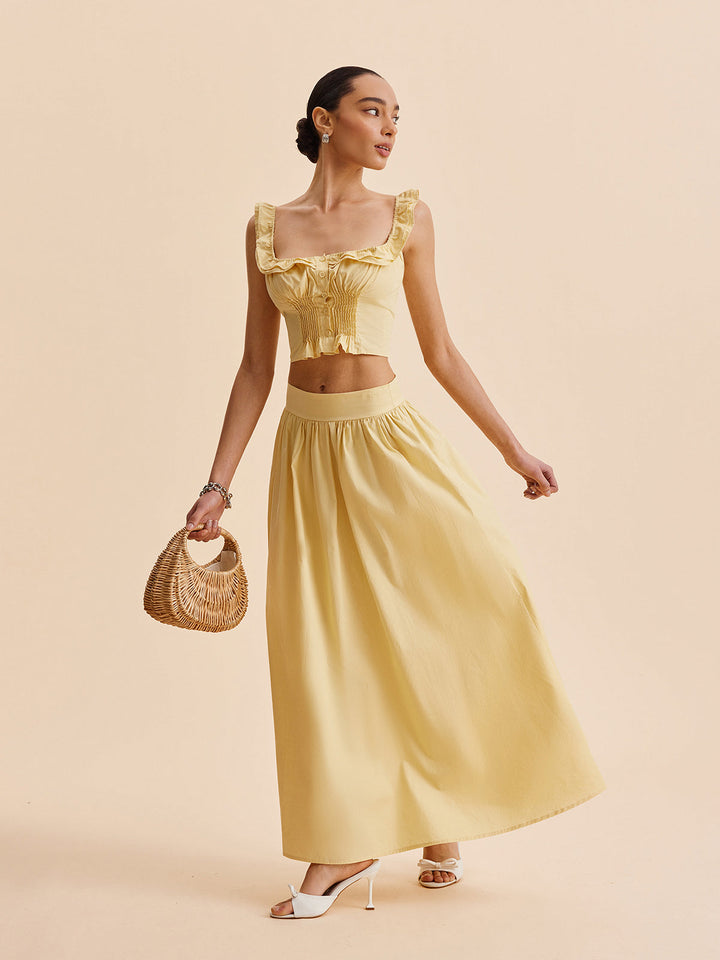 Şık Volanlı Crop Top ve Etek Takımı