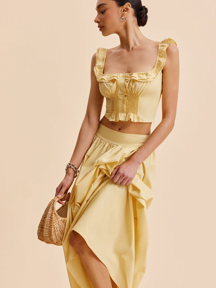 Şık Volanlı Crop Top ve Etek Takımı
