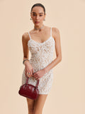 Embroidered Lace Cami Mini Dress in White — Svelte Chic