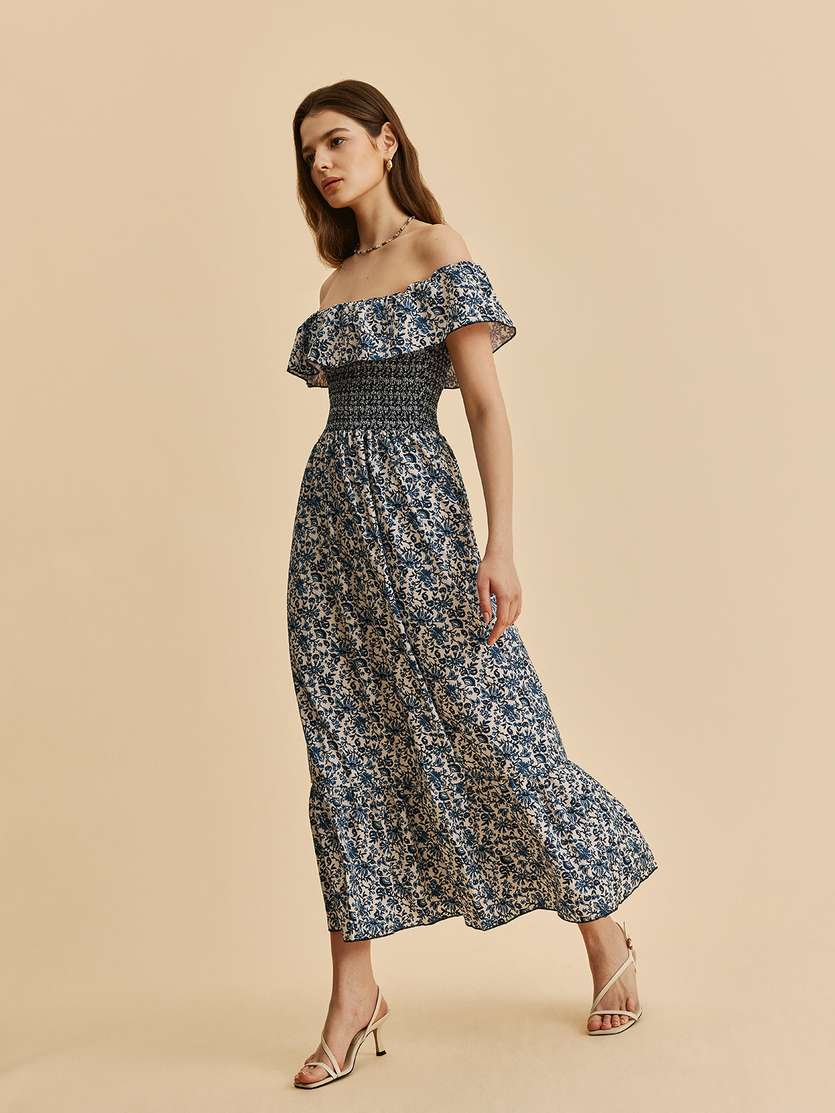 Off Shoulder Floral Ruffle Maxi Dress — Svelte Chic
