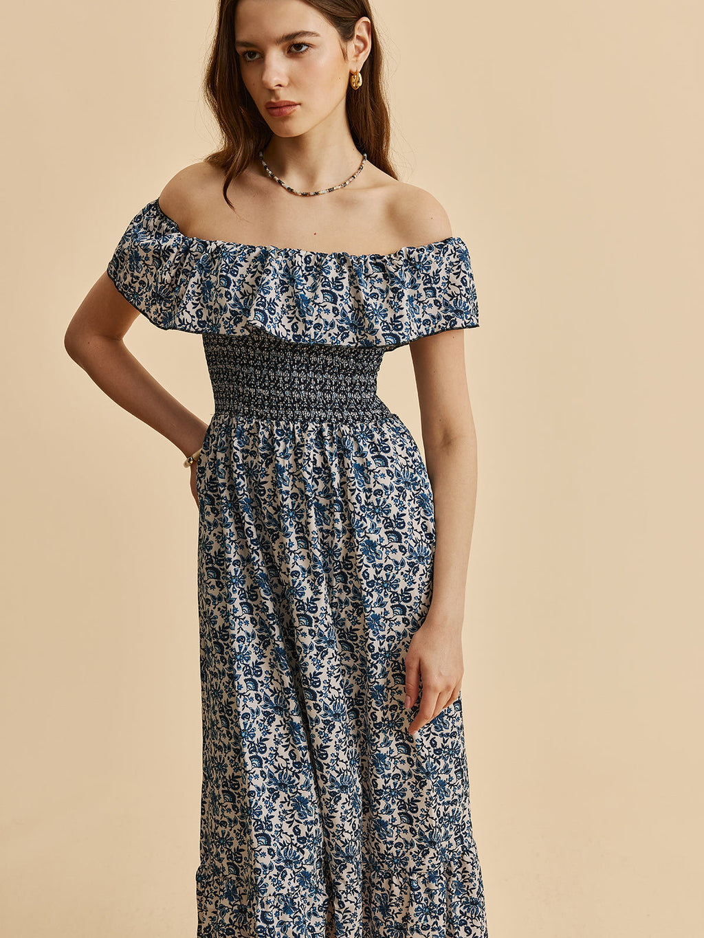 Off Shoulder Floral Ruffle Maxi Dress — Svelte Chic