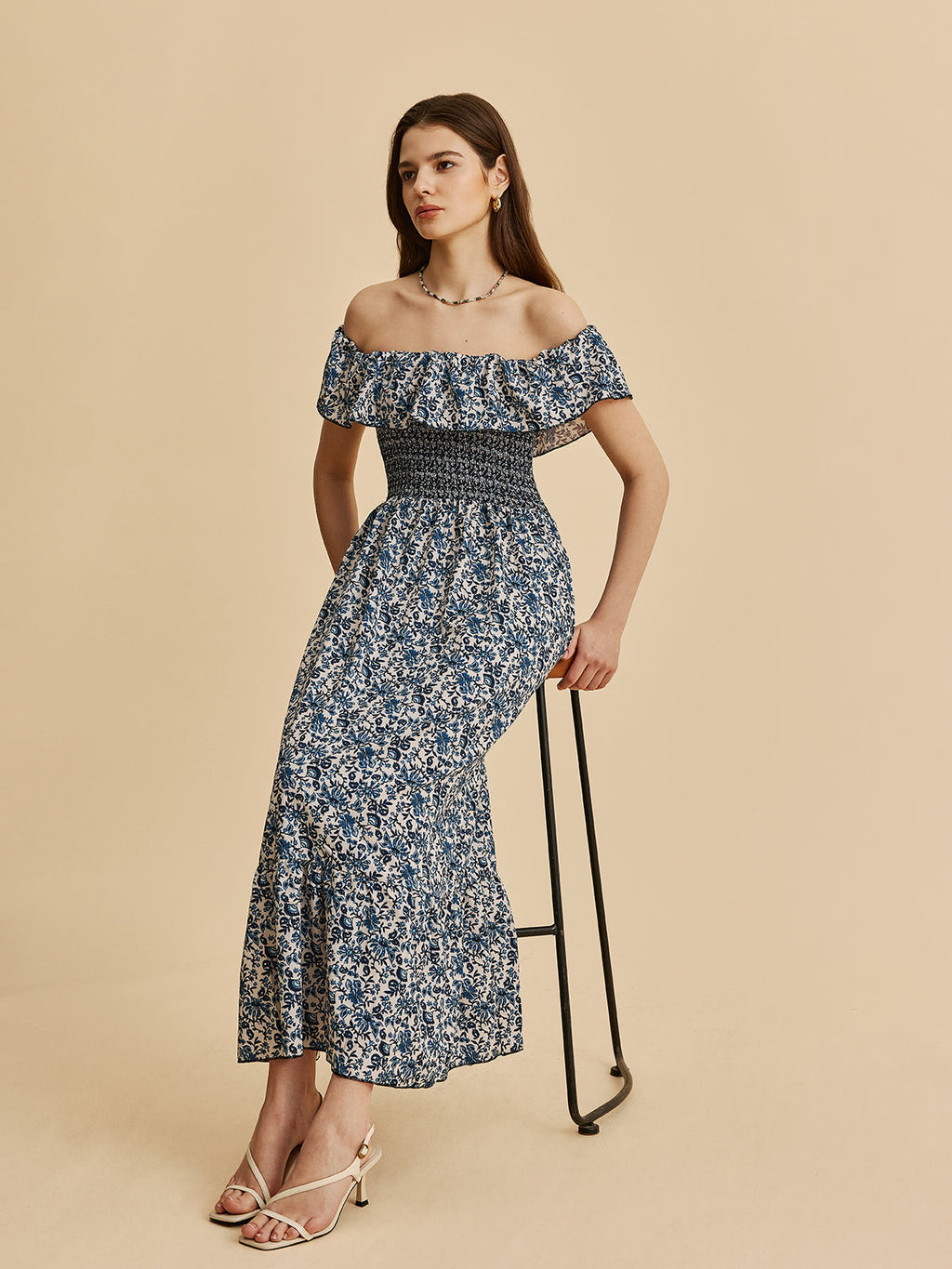 Off Shoulder Floral Ruffle Maxi Dress — Svelte Chic