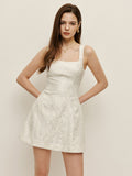 Floral Jacquard Square Neck Mini Dress in Off-White — Svelte Chic